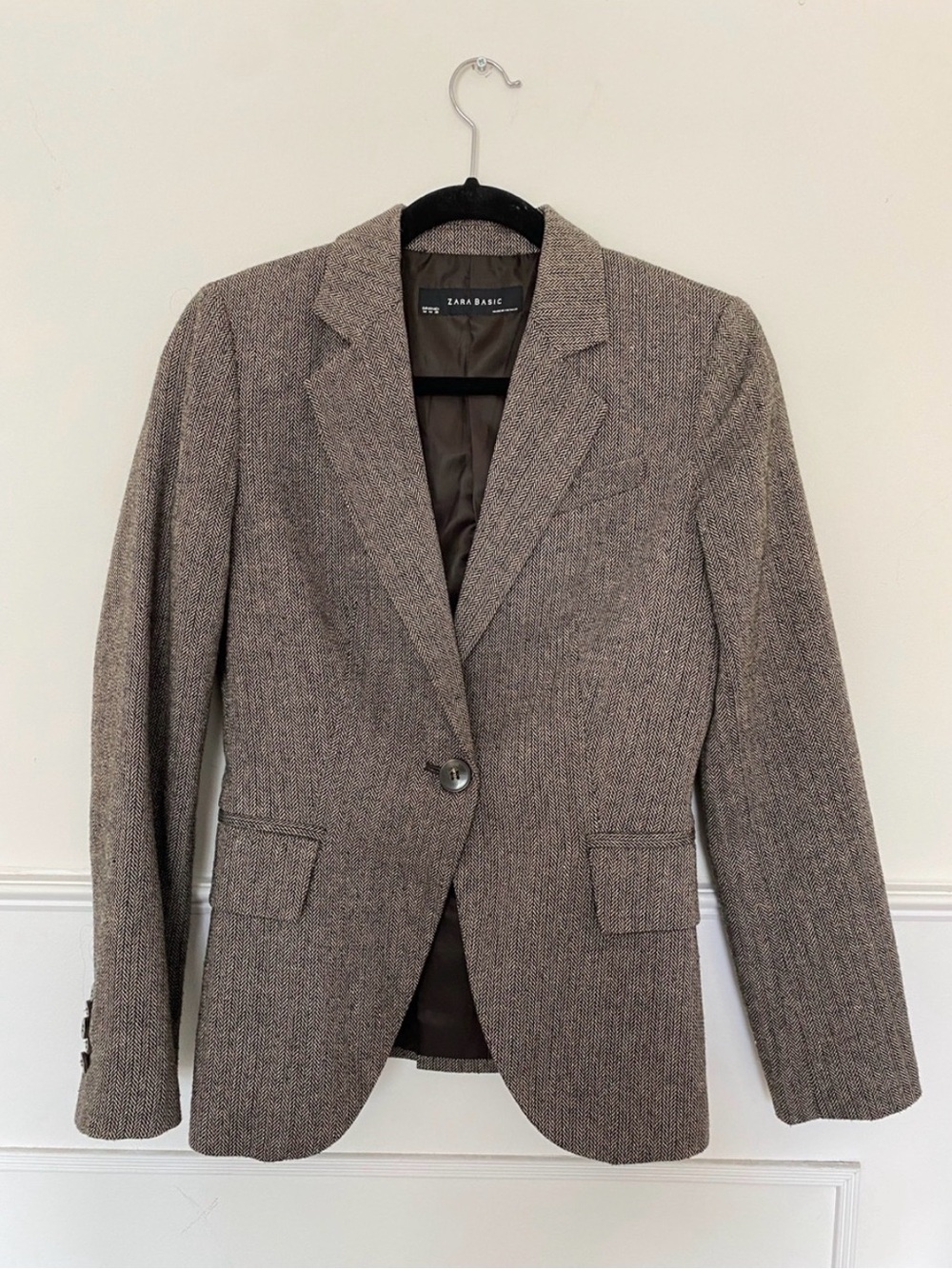 Zara Basic Herringbone Blazer - Brown & Black